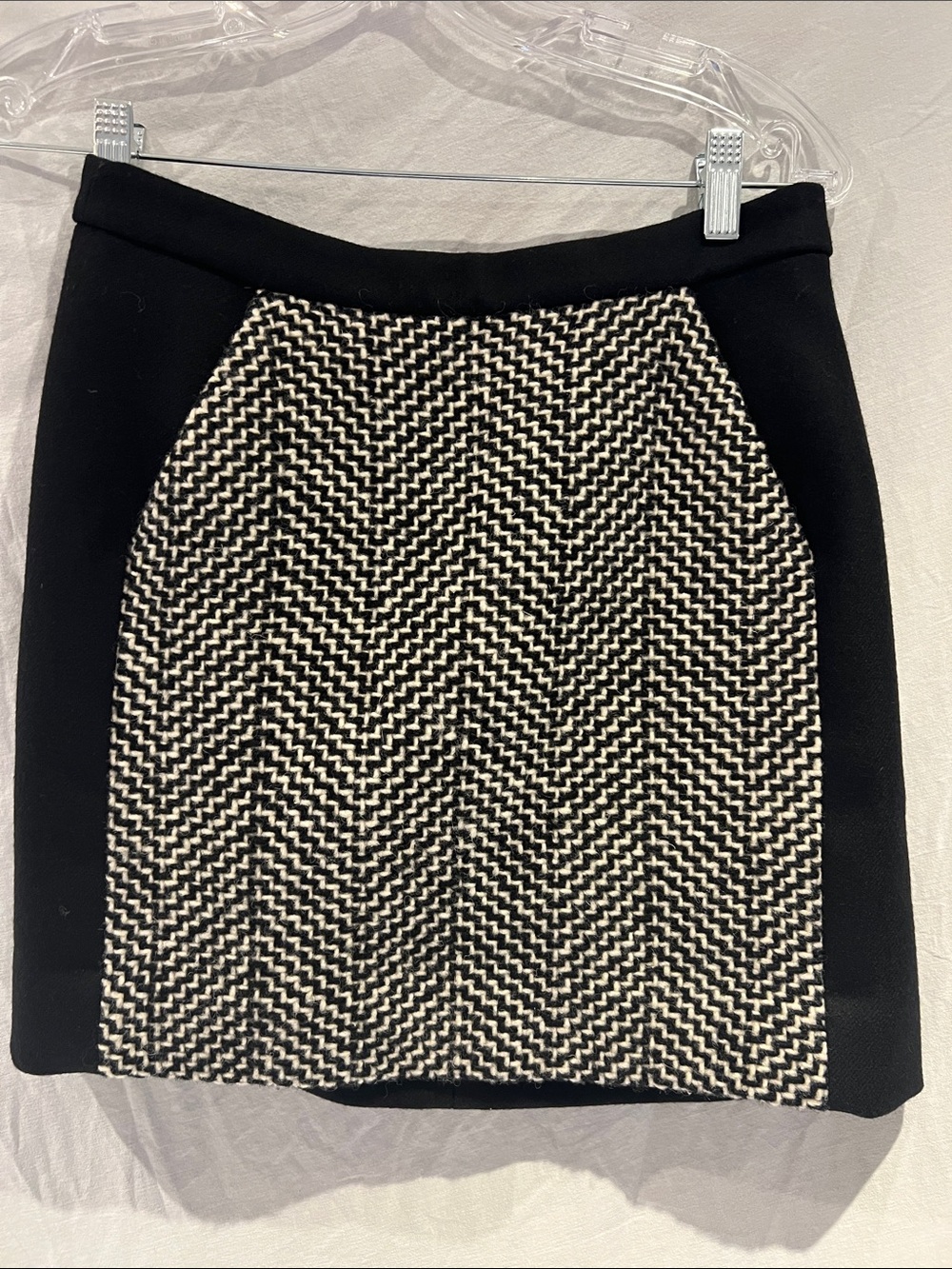 J. Crew Black and Cream Chevron Panel Mini Skirt